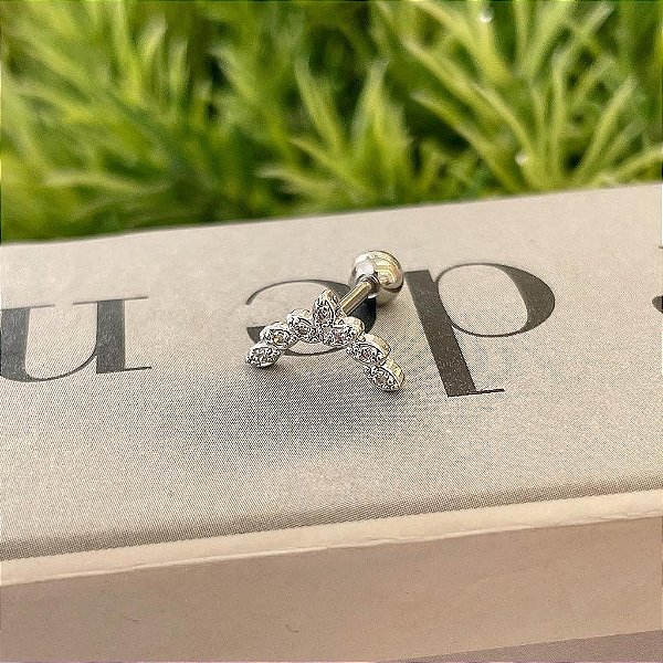 Piercing Navetes Circunflexo Zircônias Cristal Steel