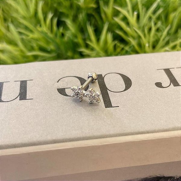 Piercing Duas Florzinhas Zircônias Steel