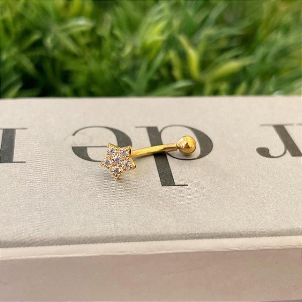 Piercing Bananinha Estrela Cravejada Titanium Folheado a ouro 18K
