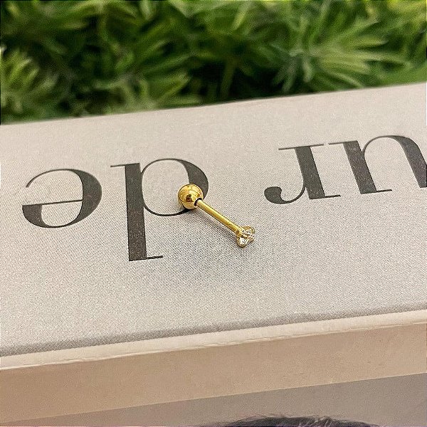 Piercing Ponto de Luz Zircônia 2mm Folheado a ouro 18K