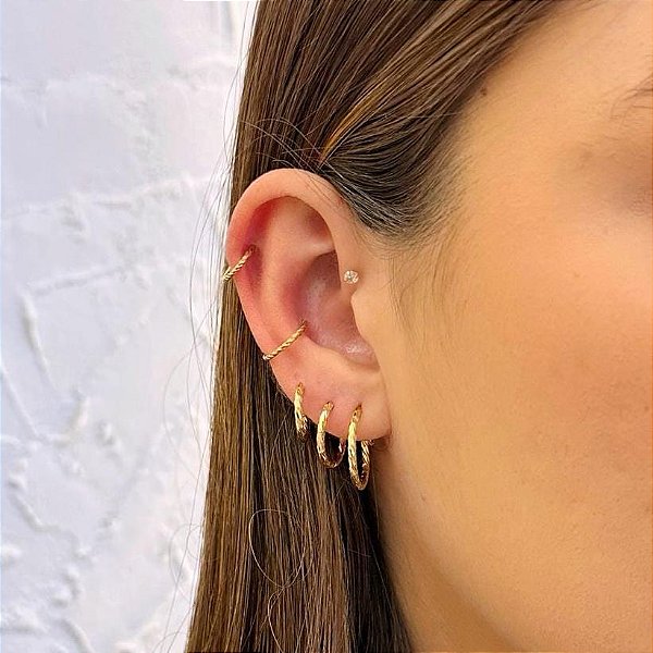 Piercing Argola Segmentada Torcida 12mm Folheado a ouro 18K