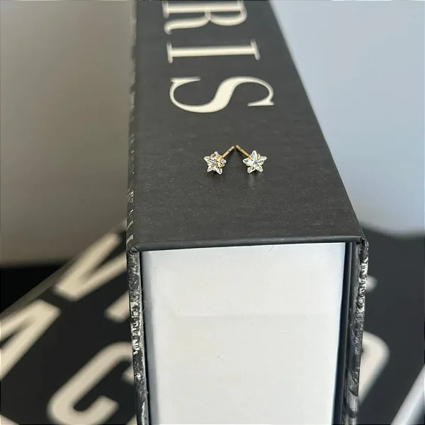Brinco Estrela Zircônia Cristal M Folheado a ouro 18K