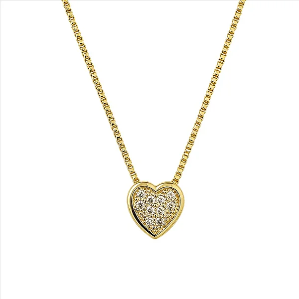 Colar de Coraçao Pave Pequeno Folheado a ouro 18K