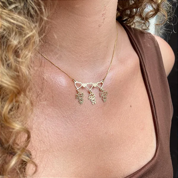 Colar Canga Completa com 3 Pingentes Lisos Folheado a ouro 18K
