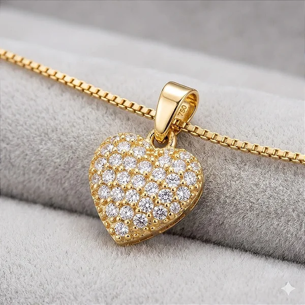 Colar Coração Abaulado Folheado a ouro 18K