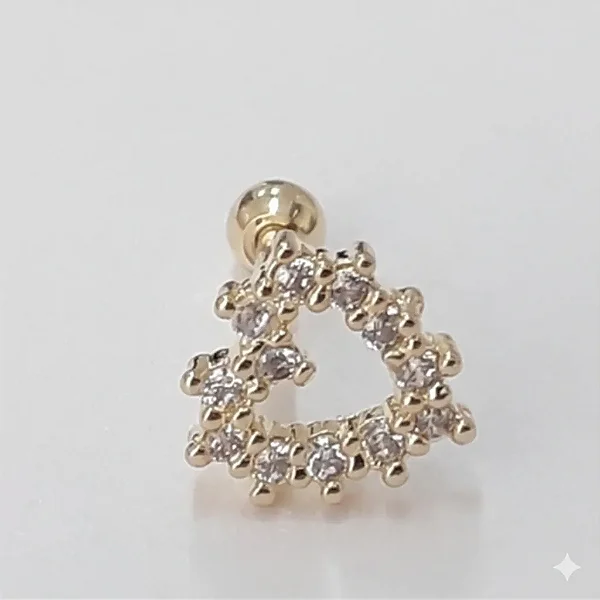 Piercing Coração Cravejado Ponteiras Folheado a ouro 18K