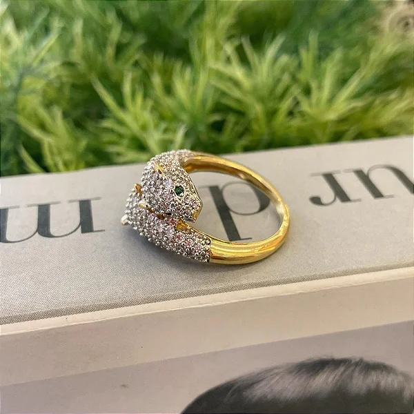 Anel Puma Cravejado Folheado a ouro 18K