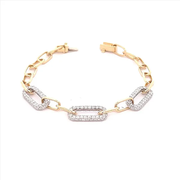 Pulseira 5 Elos Português 3 Cravejados Folheada a Ouro 18k