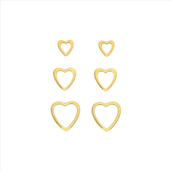 Triozinho Coração Vazado Folheado a Ouro 18k