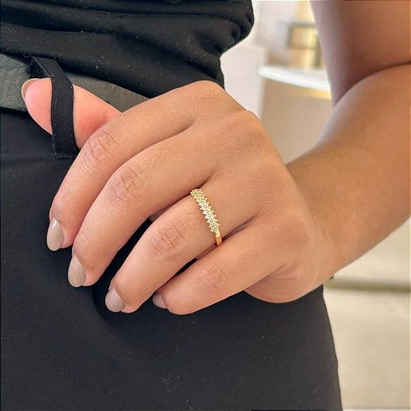 Anel Aparador 2 Fios Cravejados Folheado a ouro 18K