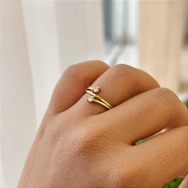 Anel 3 Fios Ponto de Luz Folheado a ouro 18K