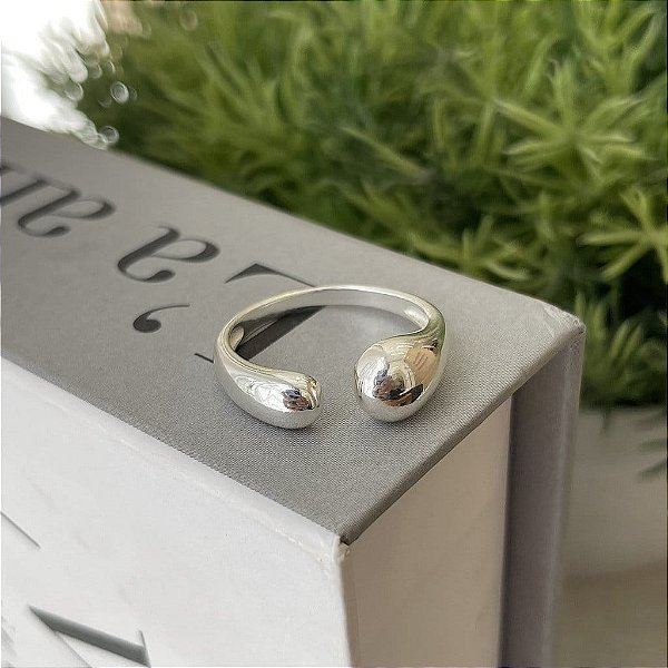 Anel Aberto Liso Pontas Esféricas Folheado a prata 925