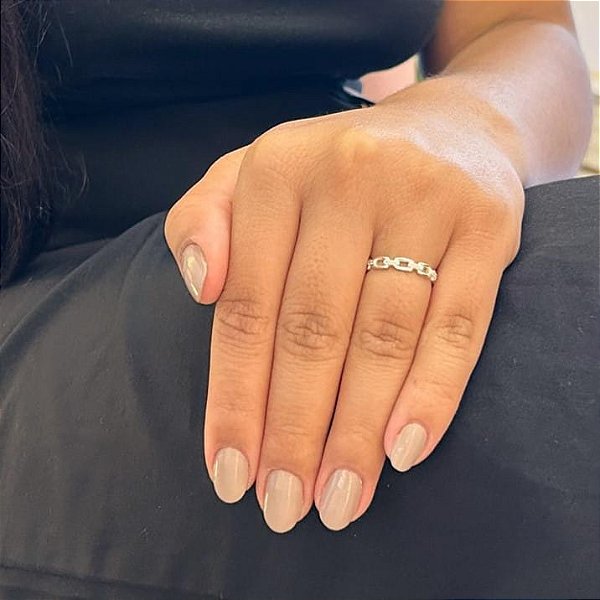 Anel Corrente Elo Liso e Elo Cravejado Alternado Folheado a prata 925