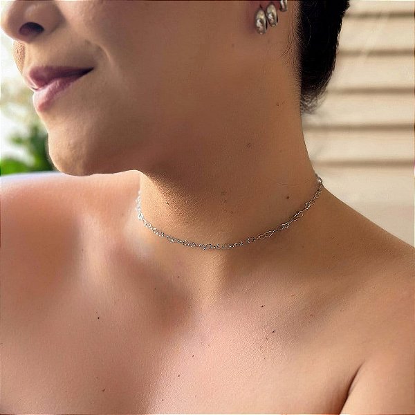 Colar Choker Coração Vazado Steel