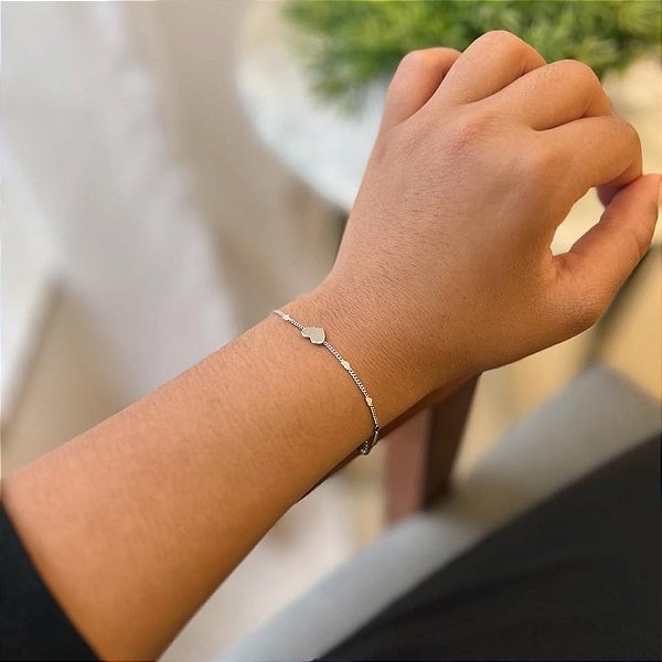 Pulseira Corrente Coração e Coração Liso Steel