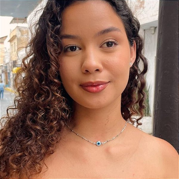 Choker Corrente Bolinhas Olho Grego Steel