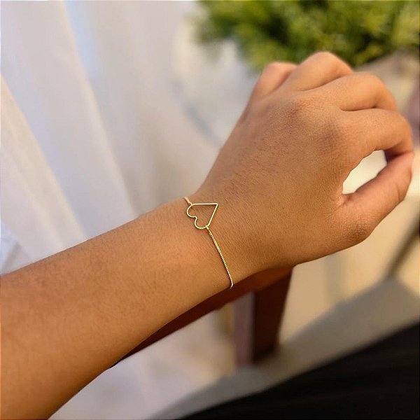 Pulseira Veneziano Coração Vazado Folheado a ouro 18K