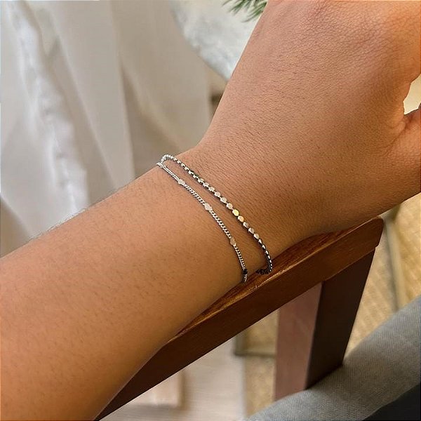 Pulseira Dupla Bolinhas e Corações Steel