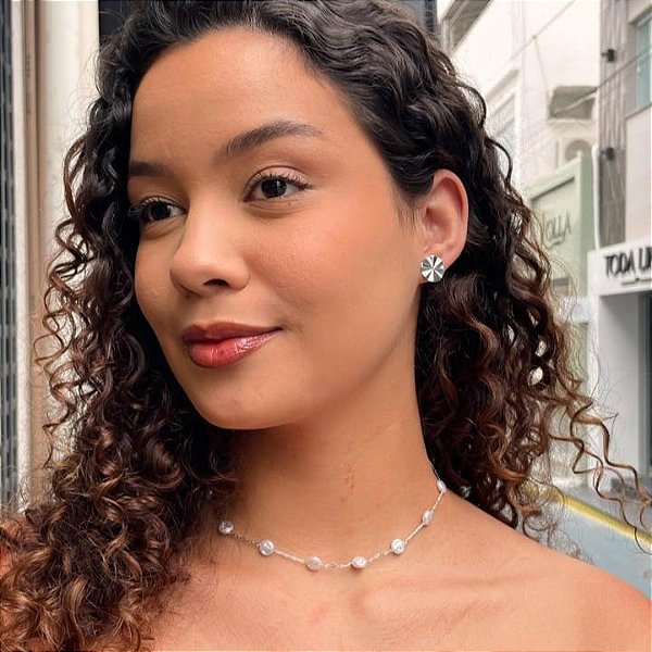 Colar Choker Pérolas Redondas Organicas Steel