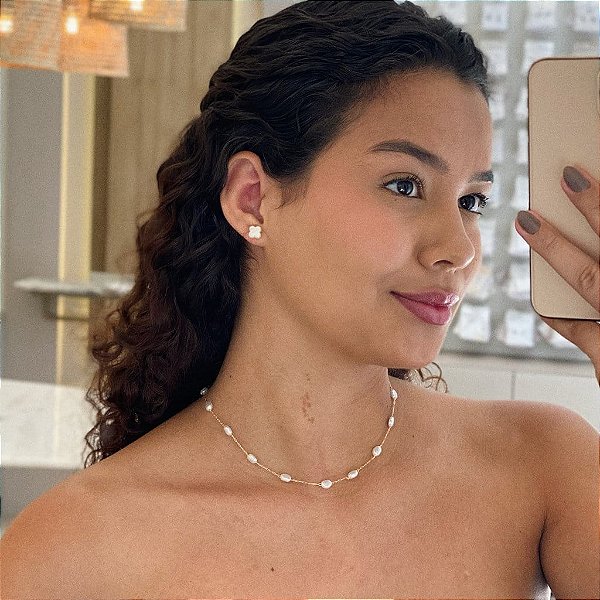 Colar Choker Pérolas Retangulares Orgânicas Folheado a ouro 18K