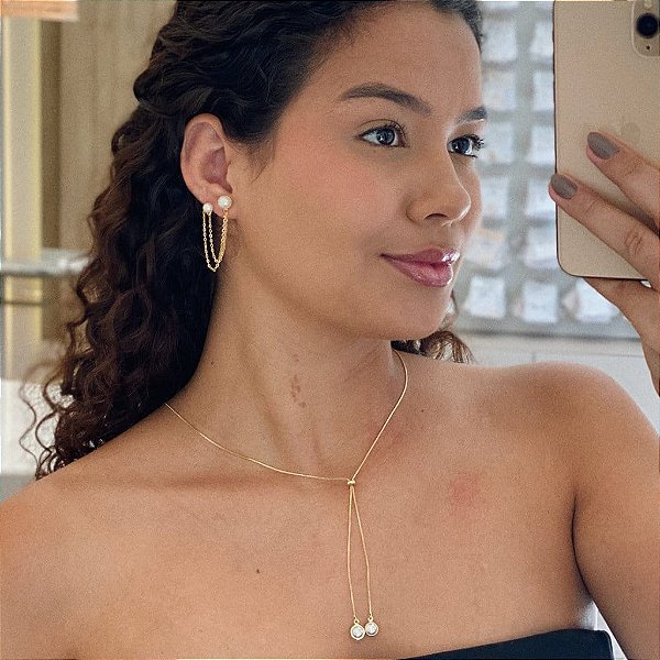 Colar Gravatinha Pérolas Folheado a ouro 18K