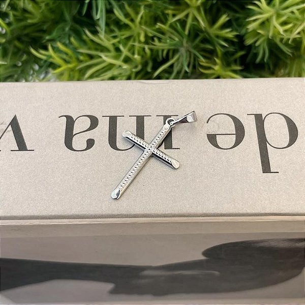 Pingente Cruz Granitada Ponta Achatada Steel