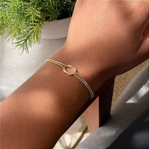 Pulseira Rabo de Rato Duplo Amarração Folheado a ouro 18K