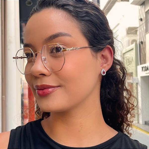 Brinco Gota Zirconia Vermelho Borda Cristal Steel