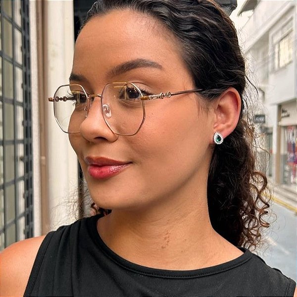 Brinco Gota Zirconia Verde Borda Cristal Steel