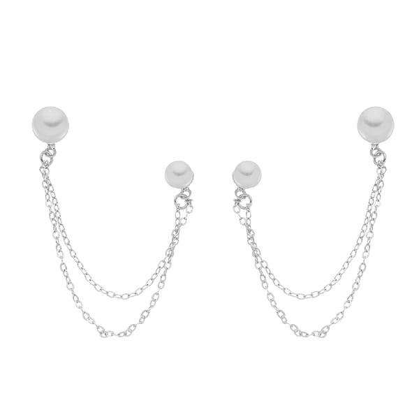 Brinco Pérola Dupla Correntinha Steel