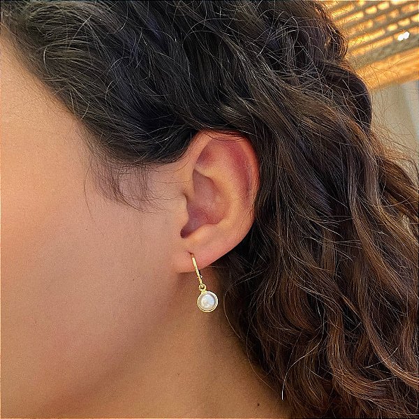 Brinco Argola Pérola M Folheado a ouro 18K
