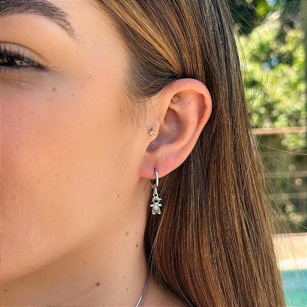 Brinco de Argola Pingente Menino Zircônia Steel