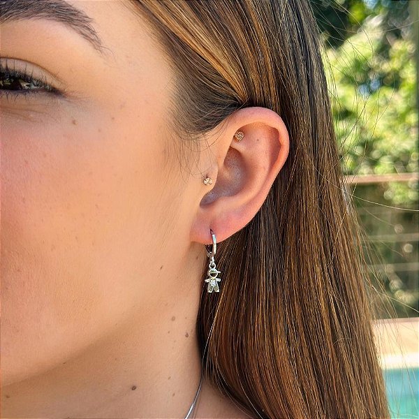 Brinco de Argola Pingente Menino Zircônia Steel