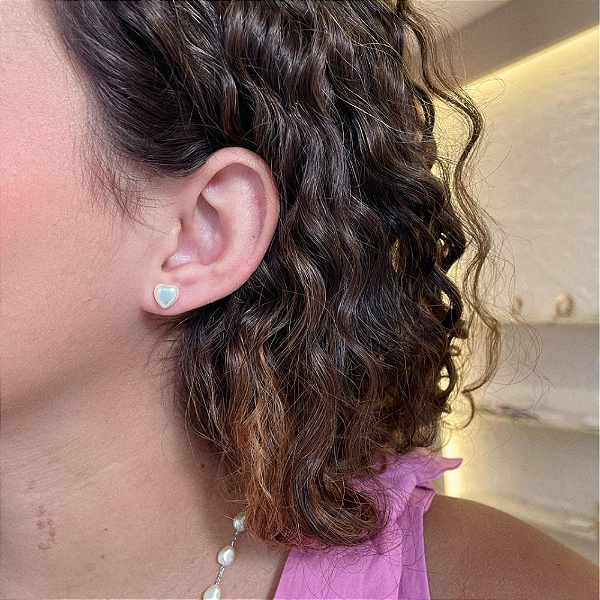 Brinco de Pérola Coração M Steel