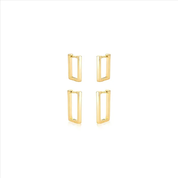 Duo Argola Lisas Retangulares Folheado a ouro 18K