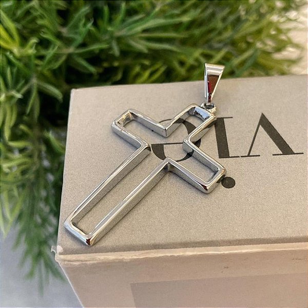 Pingente Cruz Quadrada Vazada Steel