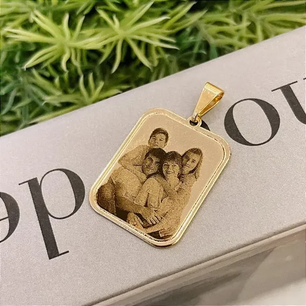Pingente Fotogravação Placa Folheado a ouro 18K