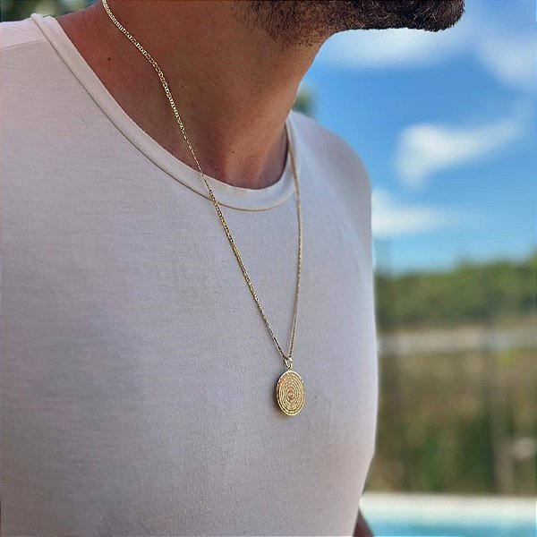 Pingente Oração Pai Nosso Medalha Redonda 25mm Folheado a ouro 18K