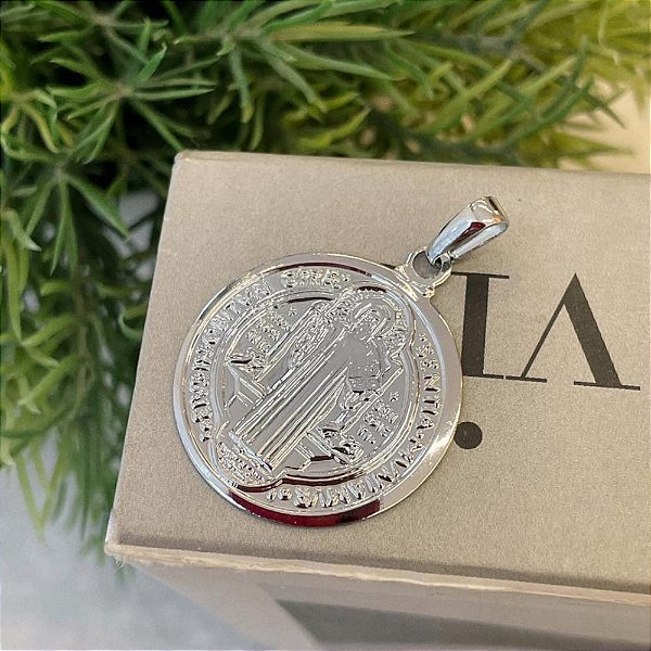 Pingente São Bento Medalha Redonda 25mm Steel