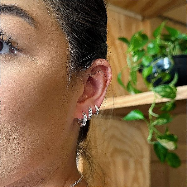 Trio de Argolas Fio Trançado Corrente Steel