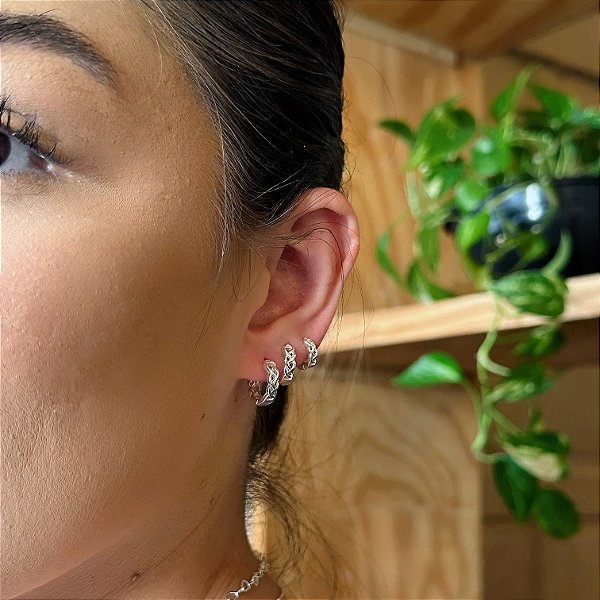 Trio de Argolas Fio Trançado Corrente Steel