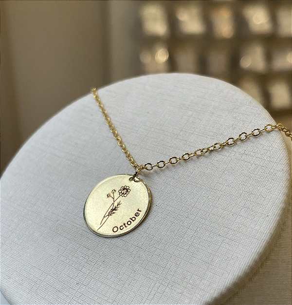 Colar Fotogravação Medalha 16mm Corrente Americana na Folheado a Ouro