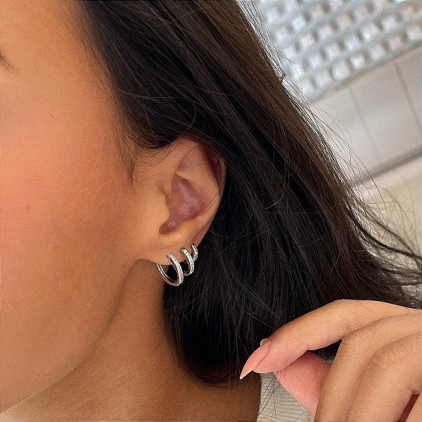 Triozinho de Argolas Cravejadas Retas Steel