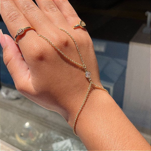 Hand Chain Ponto de Luz Folheado a ouro 18K
