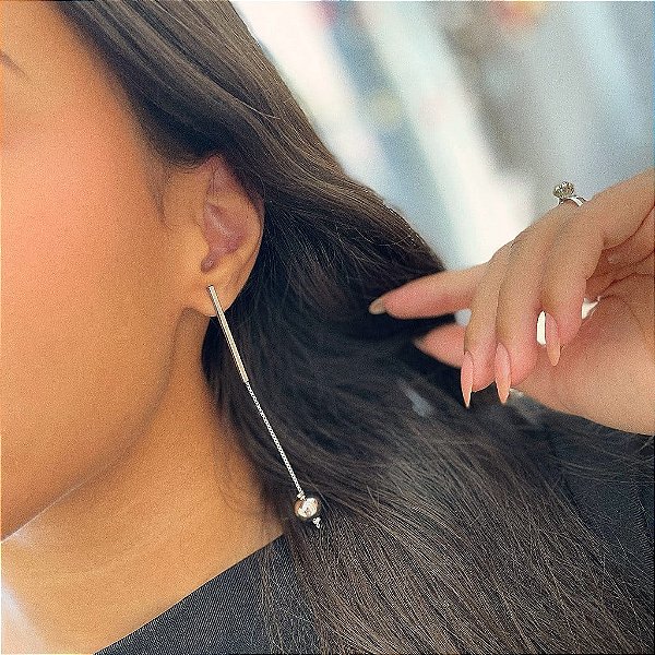 Brinco Palito Pendente Esfera Steel