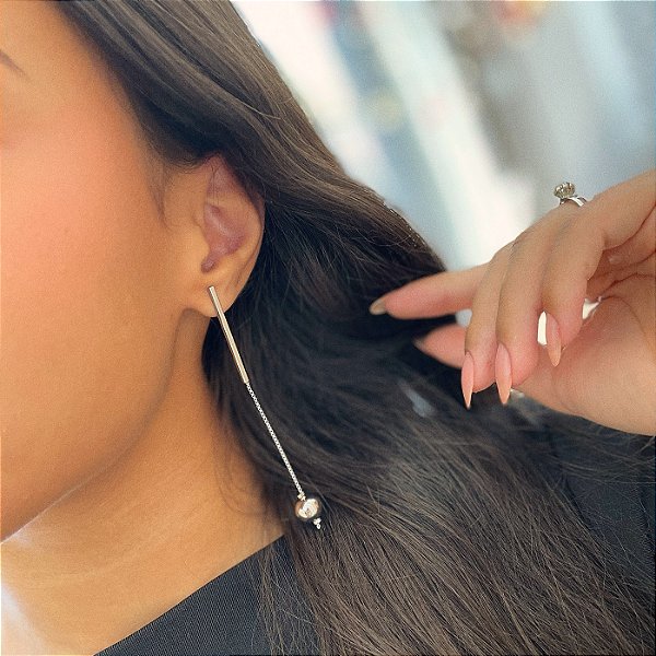 Brinco Palito Pendente Esfera Steel