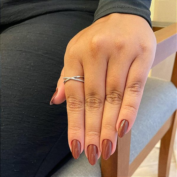 Anel Fio Liso e Fio Cravejado Cruzado em X Steel