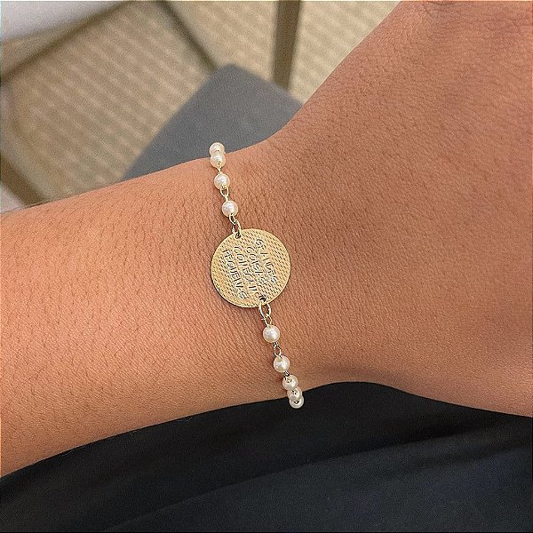 Pulseira de Pérolas Medalha Borboleta Folheado a ouro 18K