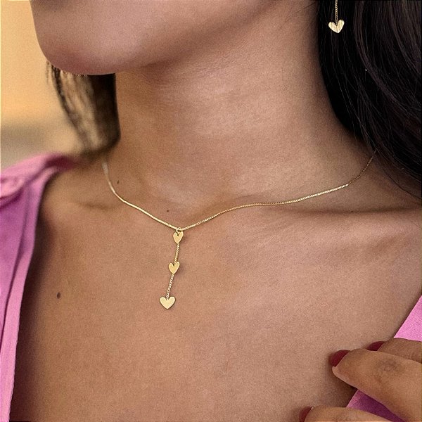 Gravatinha Pendente Corações Folheado a ouro 18K