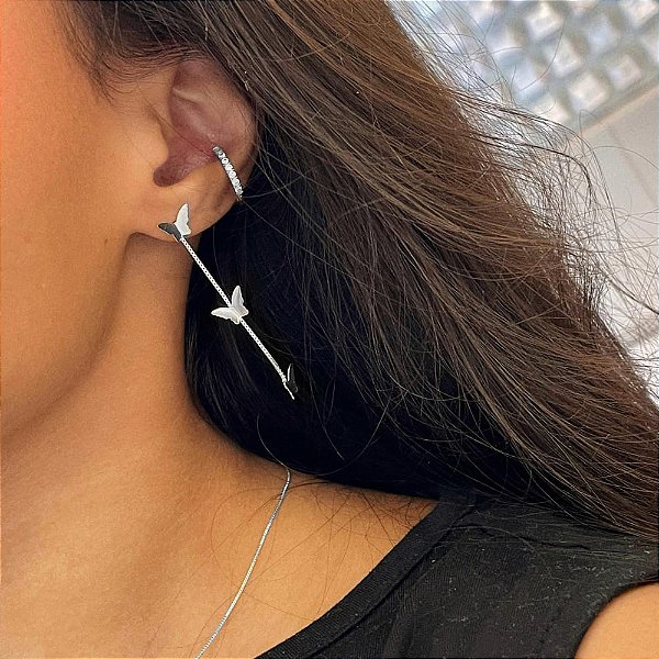 Brinco de Cascata Borboletas Lisas Steel